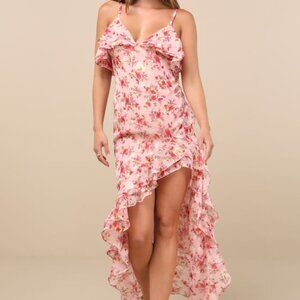 Lulus Tameron Pink Floral Ruffled High-low Maxi Dress - Size XL
